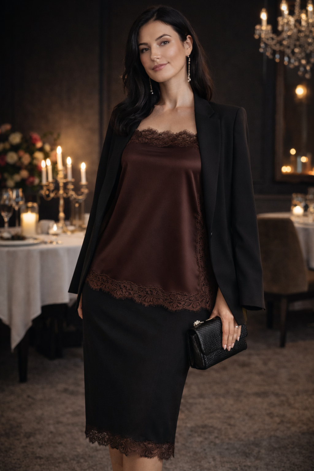 Satino palaidinė su nėriniais šonuose