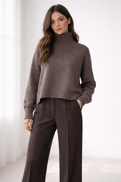 100% švelnios vilnos megztinis su skeltukais, rudas