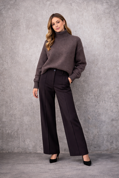 100% švelnios vilnos megztinis su skeltukais, rudas