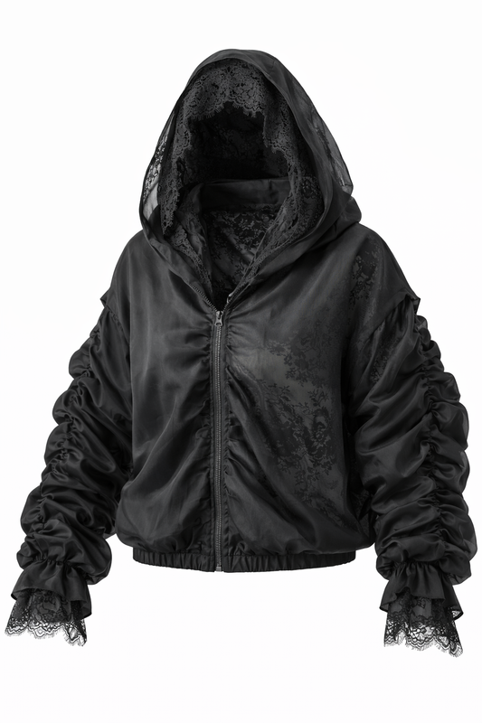 super stilingas dviejų sluoksnių bomberis su nėriniais