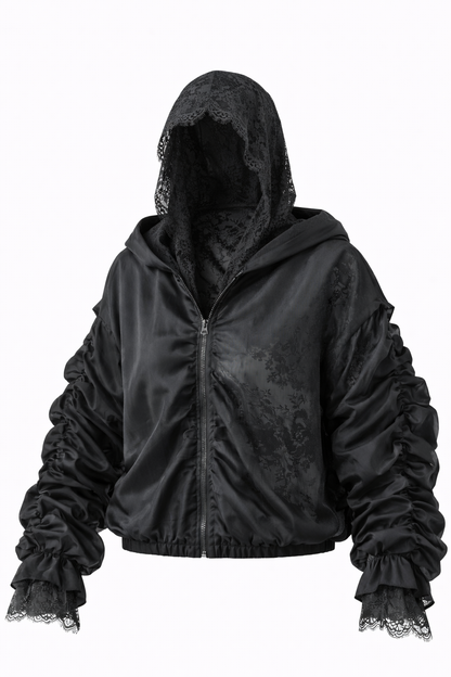 super stilingas dviejų sluoksnių bomberis su nėriniais