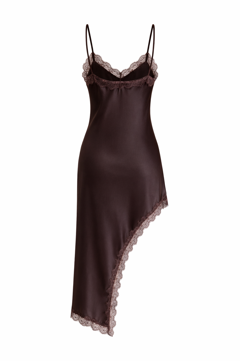 Asimetrinė satino suknelė su nėriniais