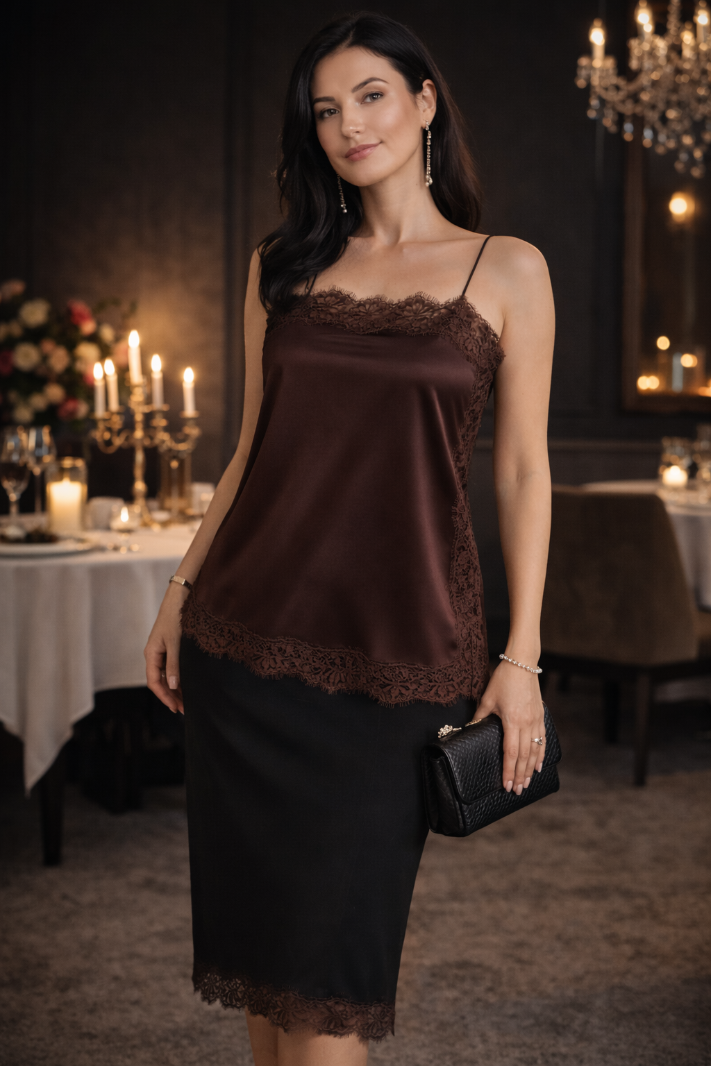 Satino palaidinė su nėriniais šonuose