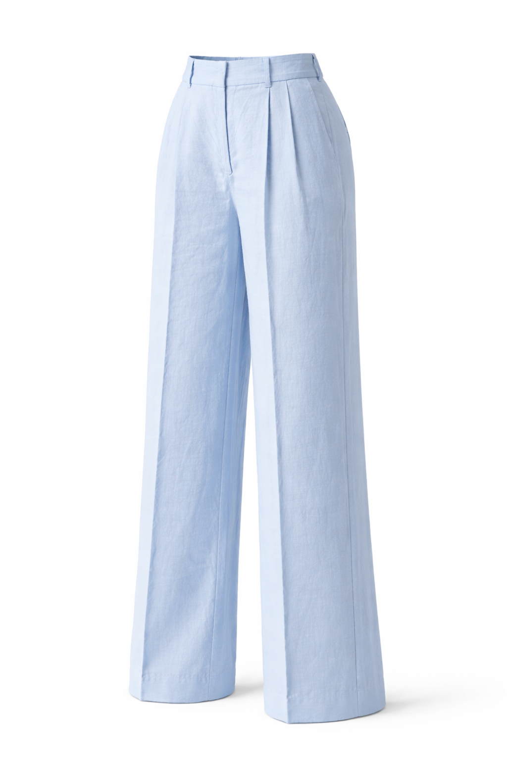 Light blue wide-leg pants on a white background