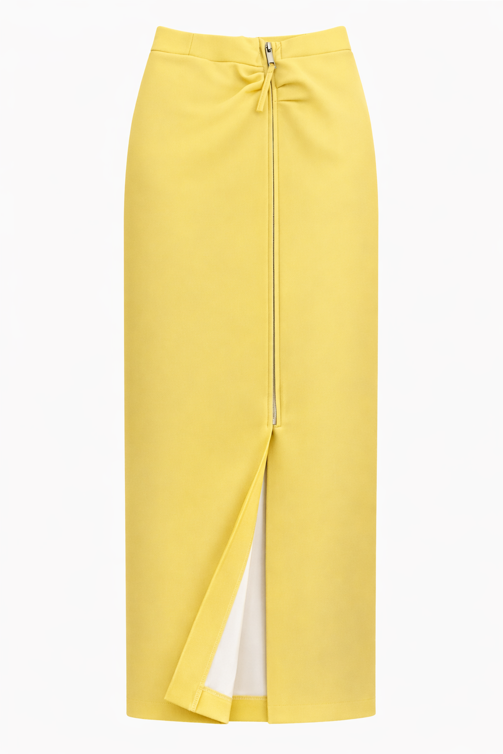 Yellow skirt with a front slit on a white background