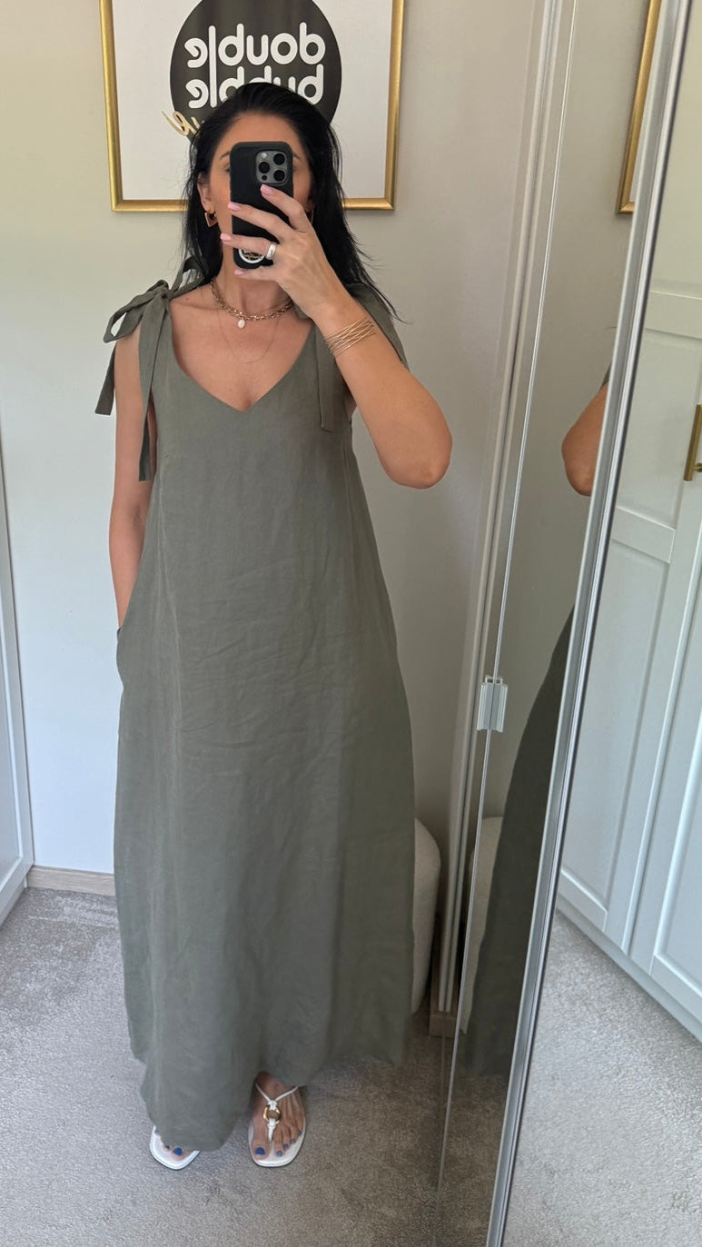 Reguliuojamo ilgio lino suknelė