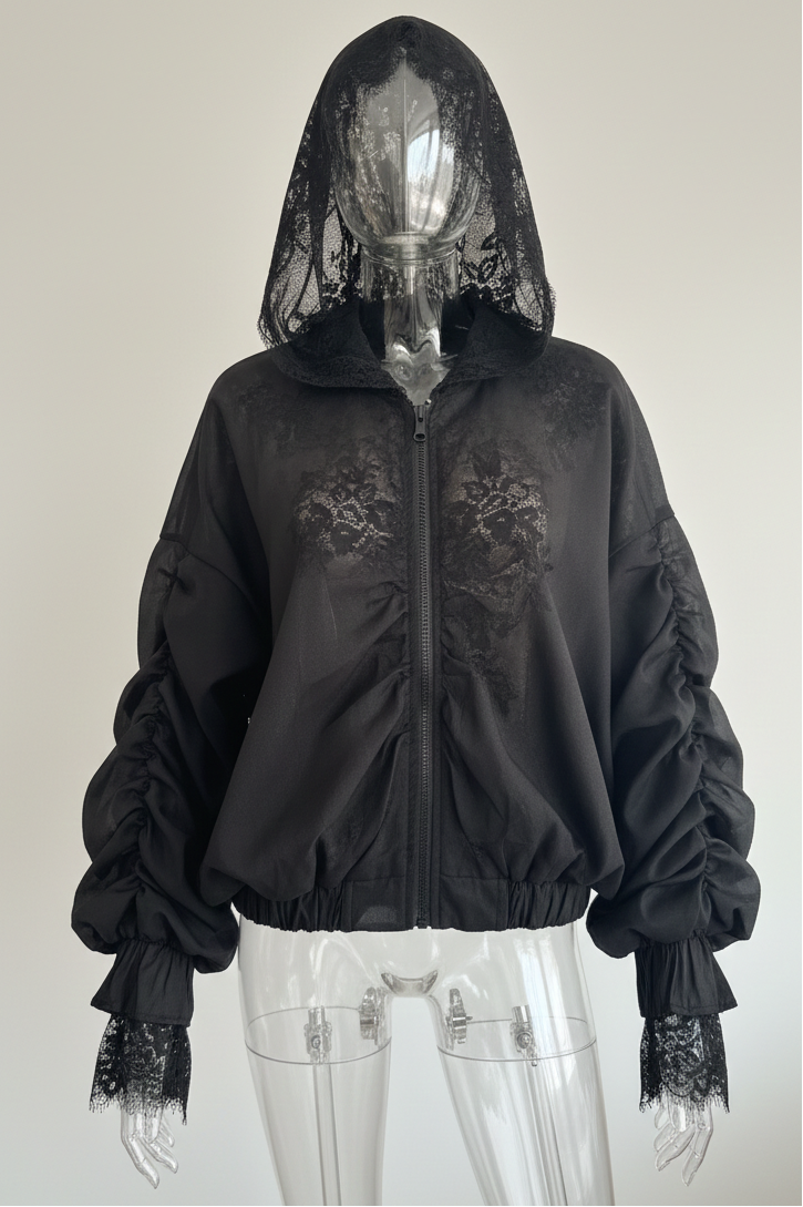 super stilingas dviejų sluoksnių bomberis su nėriniais