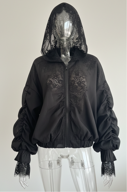 super stilingas dviejų sluoksnių bomberis su nėriniais