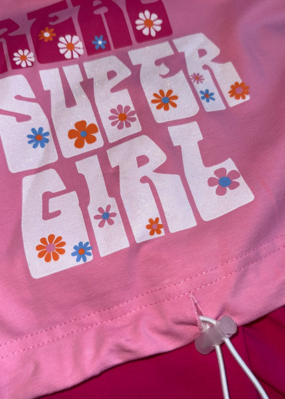 Ryškiai rožinis kostiumėlis su šortukais „Real Super Girl“