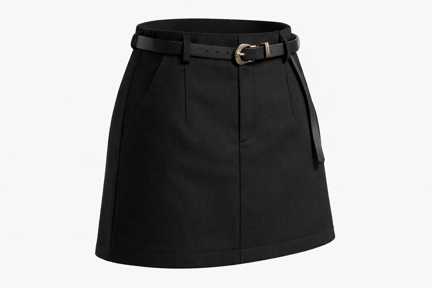 Juodas klasikinis mini sijonas su dirzu