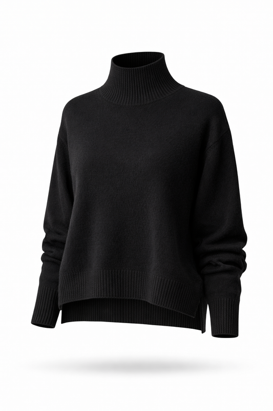 Juodas vilnonis megztini su skeltukais sonuose