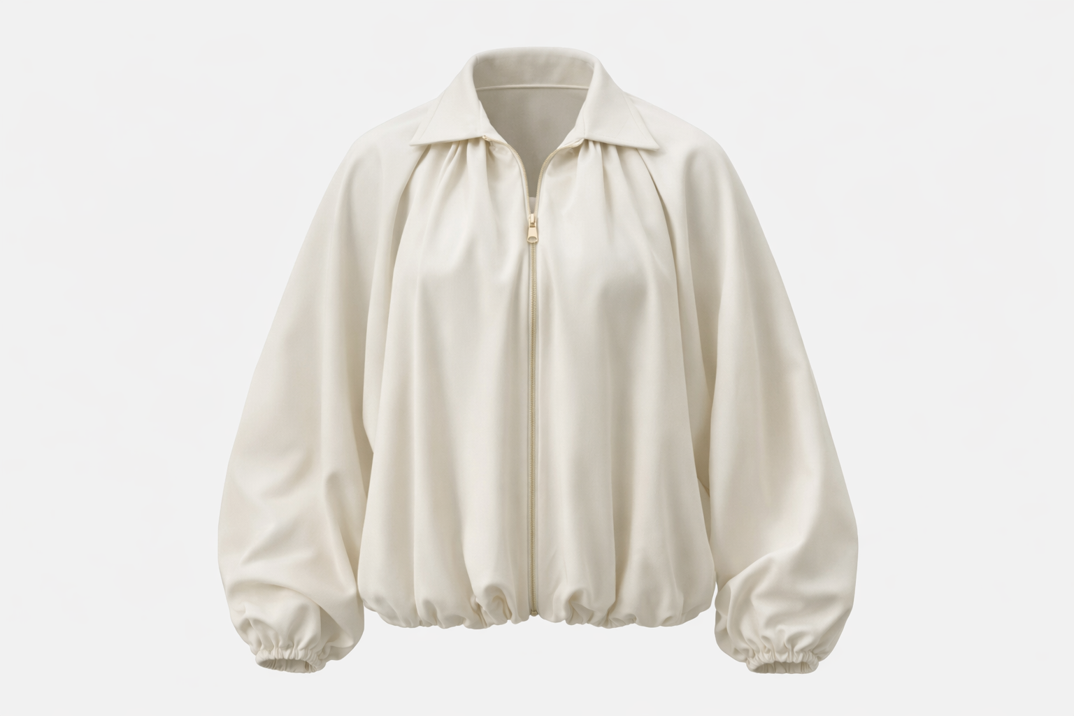 Kreminis bomberis baltam fone