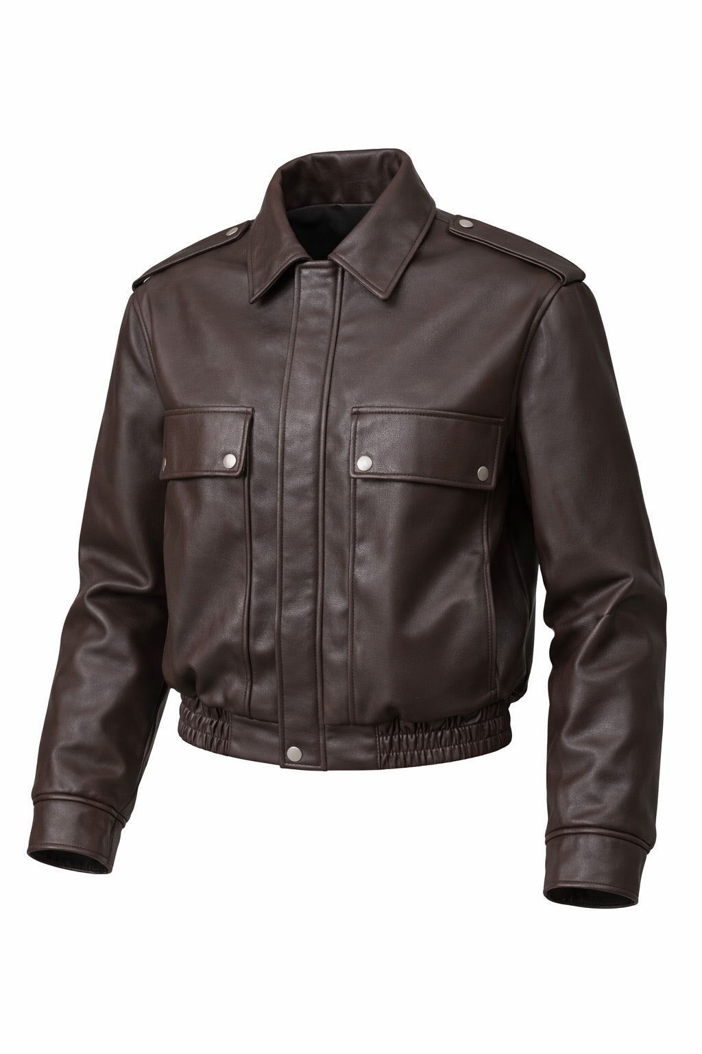 Brown leather jacket on a white background