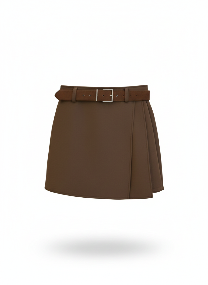 Rudas mini sijonas-aortai su klostėmis