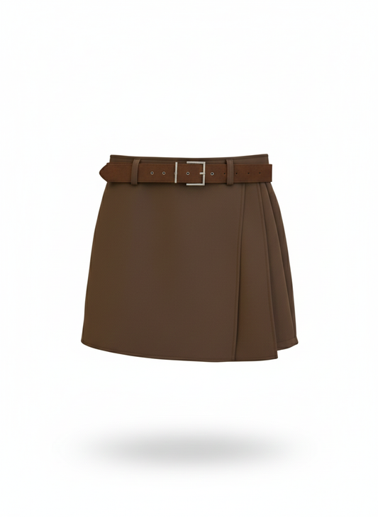 Rudas mini sijonas-aortai su klostėmis