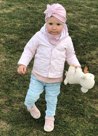 Turbanas su keičiamais aksesuarais, švelniai rožine 