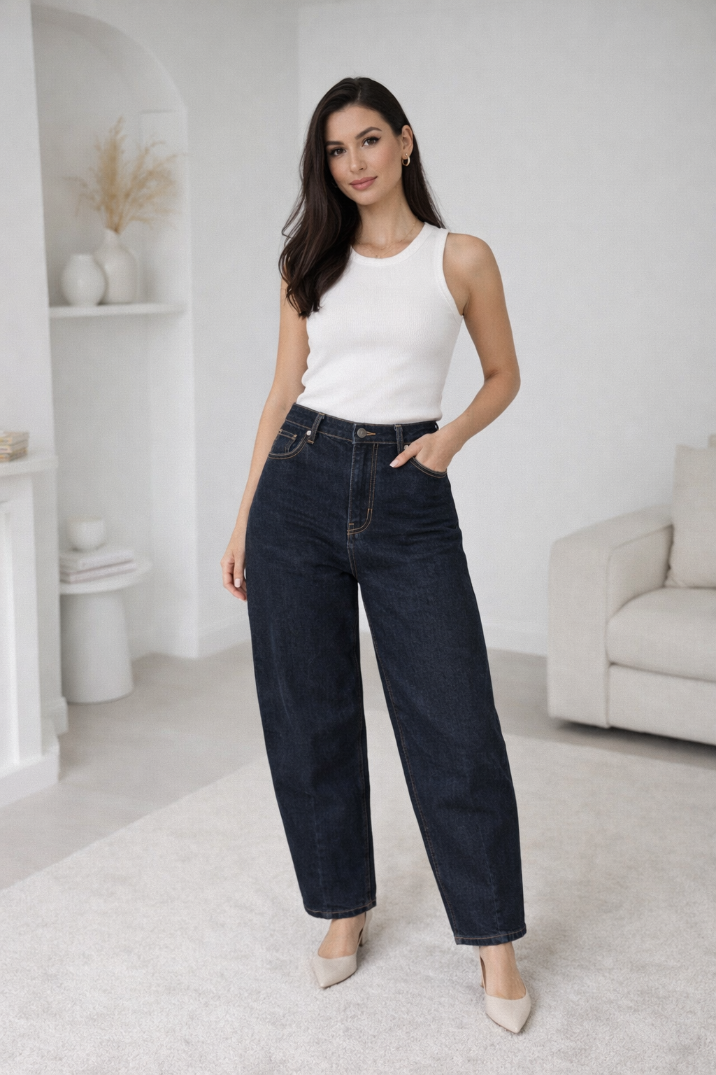 Tamsiai melyni mom fit dzinsai