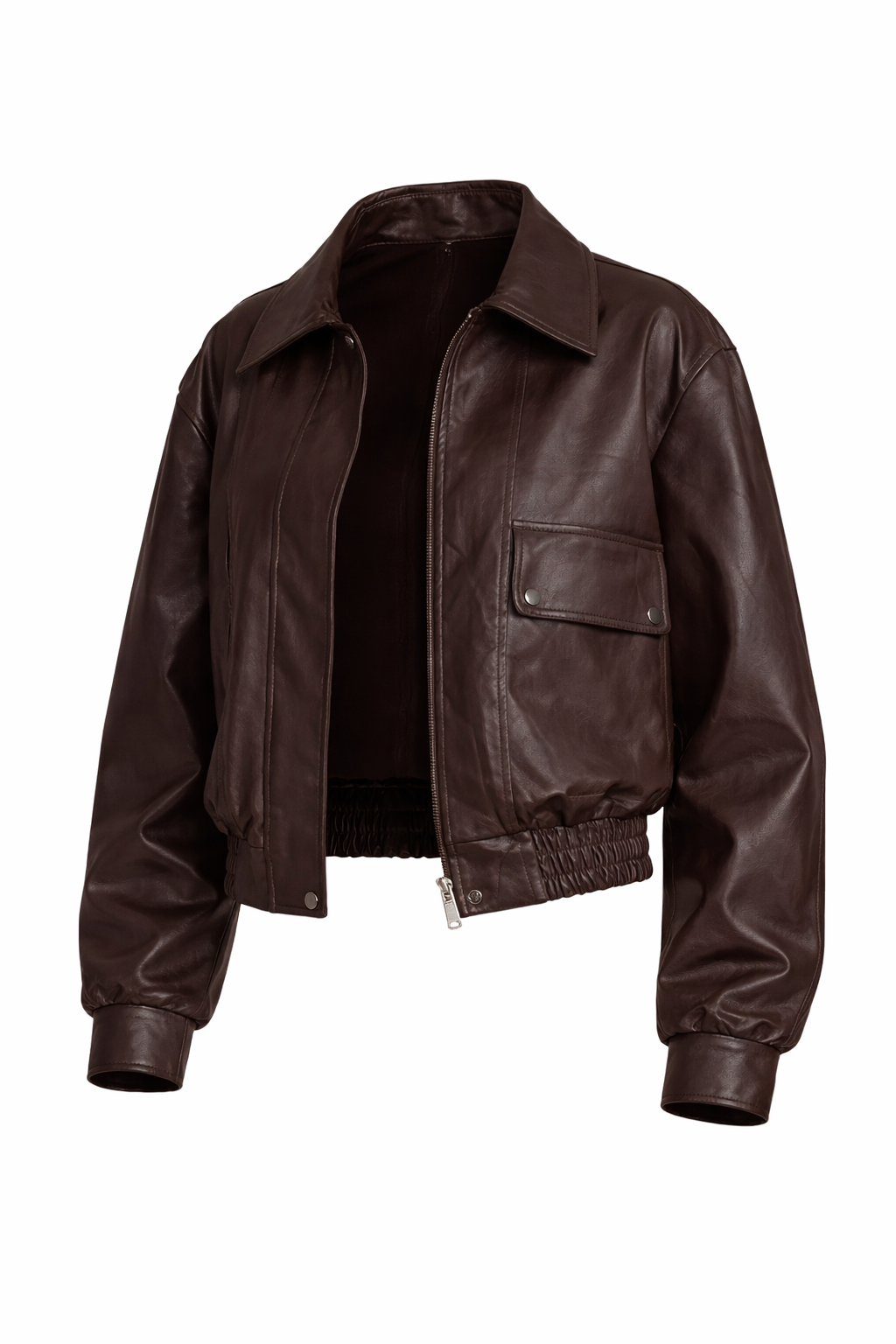 Brown leather jacket on a white background