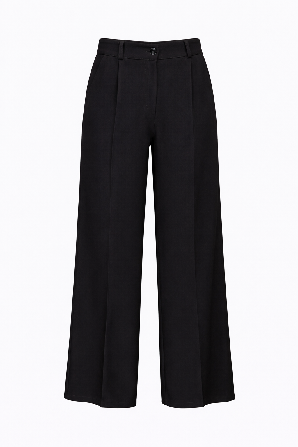 Black wide-leg pants on a white background