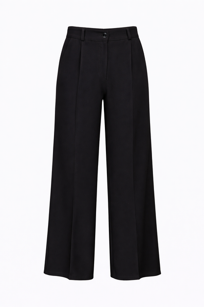 Black wide-leg pants on a white background