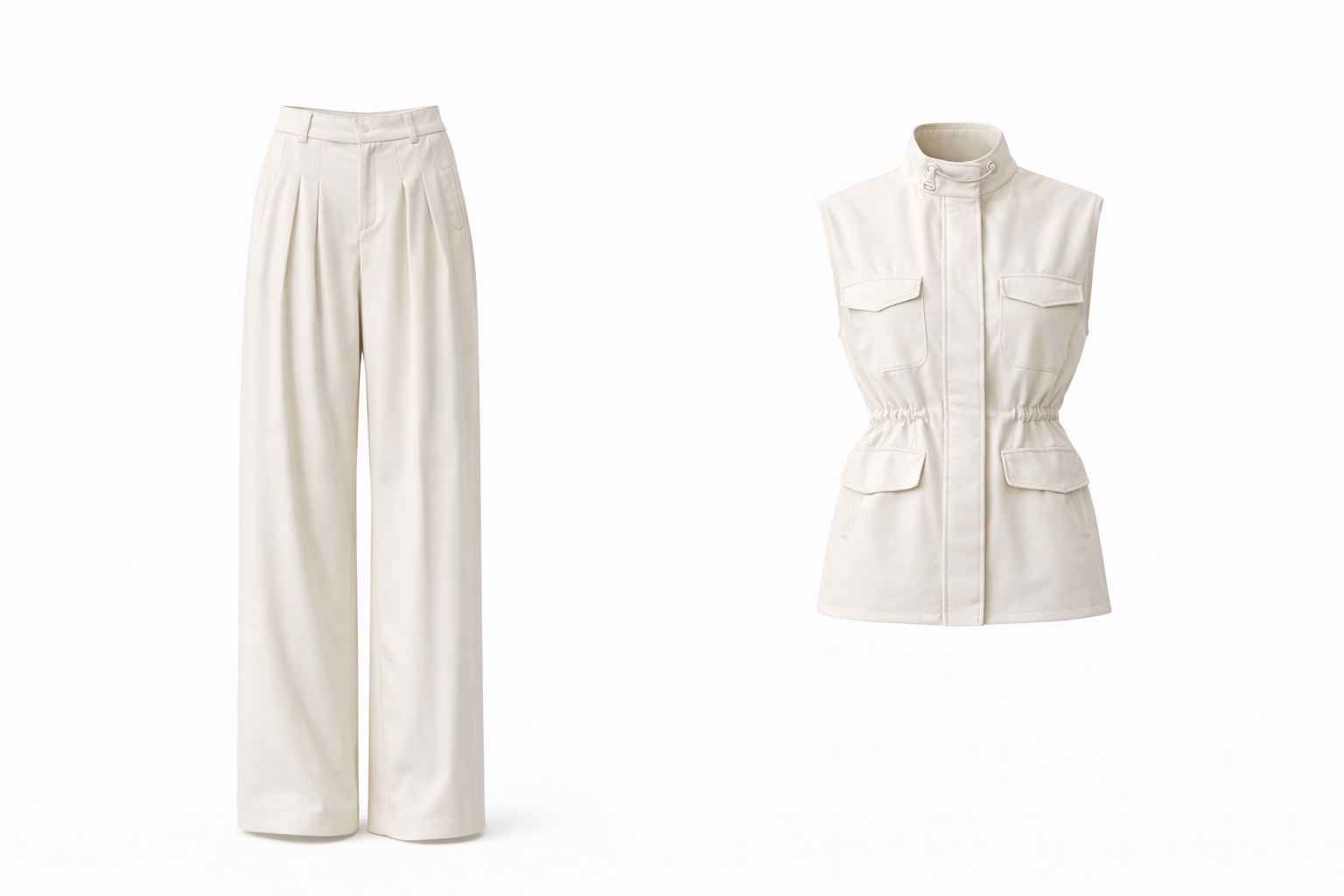 White pants and vest on a white background