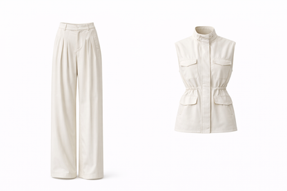 White pants and vest on a white background