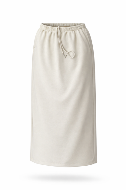Beige drawstring skirt on a white background