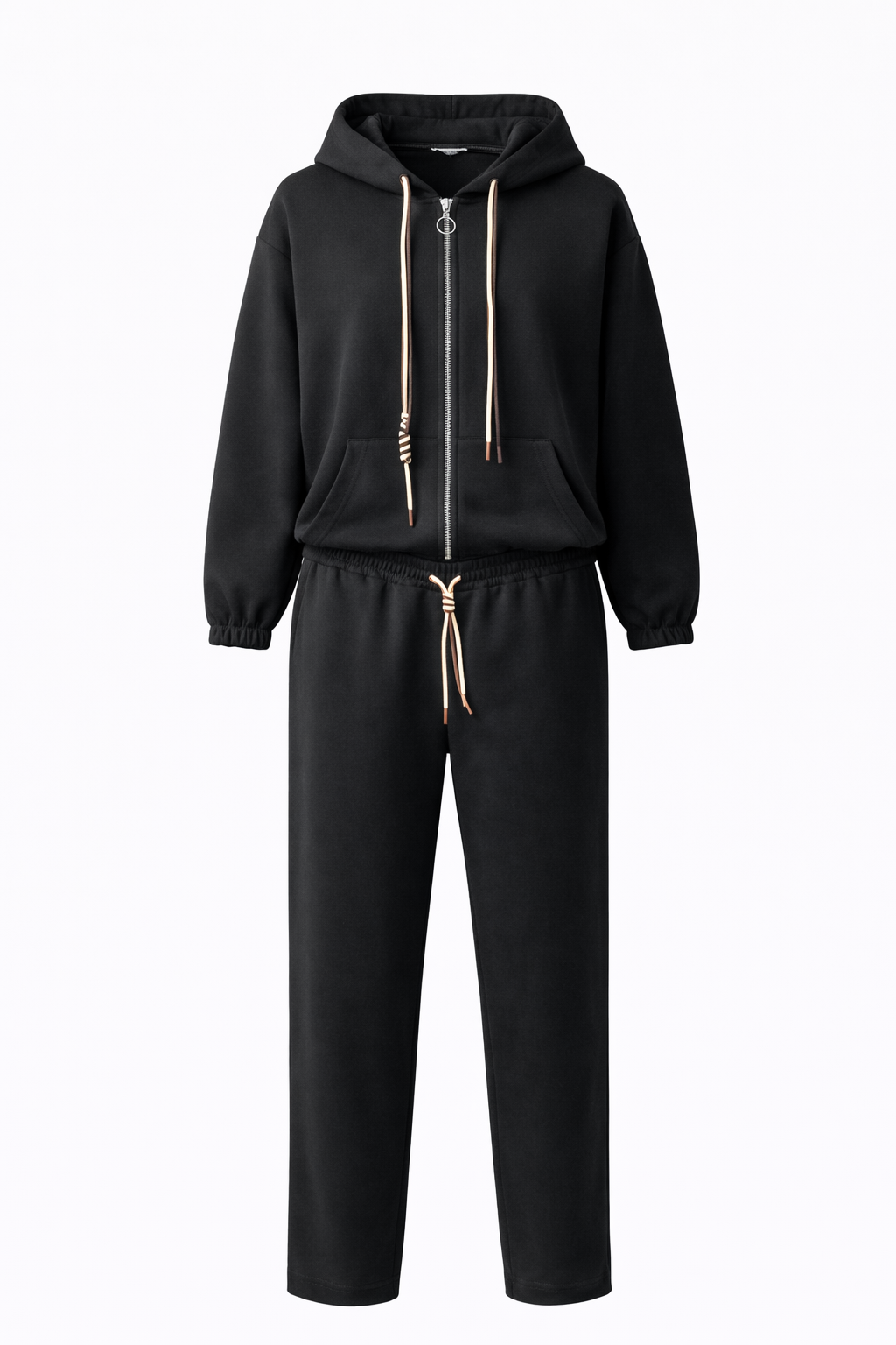 Black hoodie and pants set on a white background