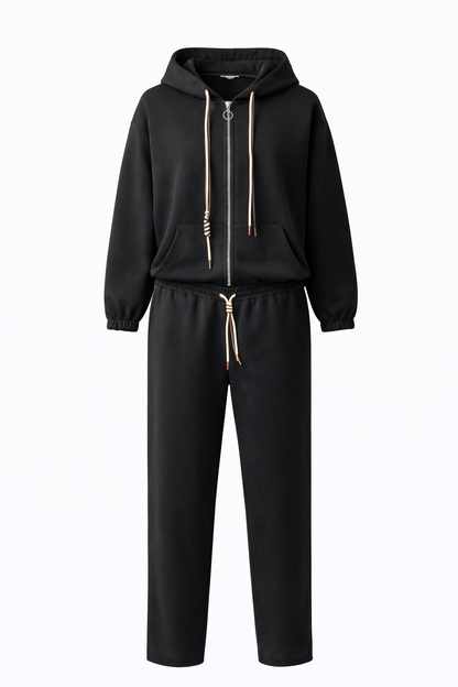 Black hoodie and pants set on a white background