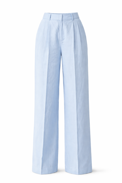 Light blue wide-leg pants on a white background