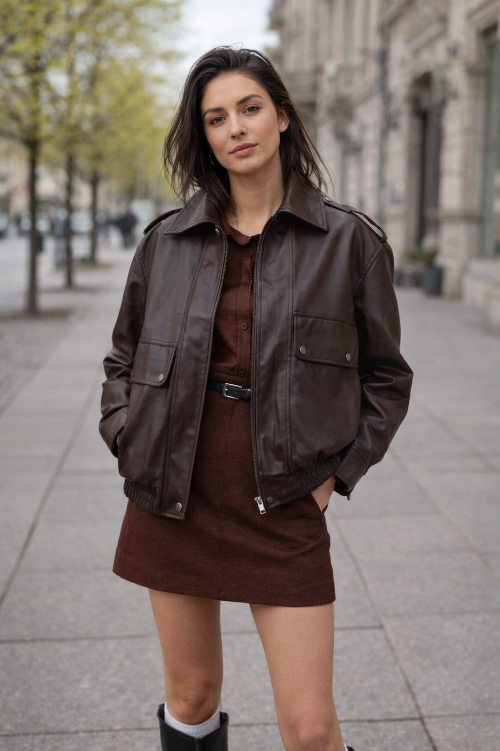 Mergina su ruda odine striuke gatvėje