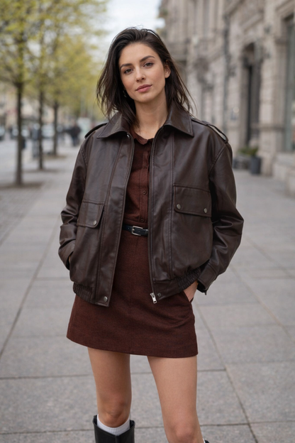 Mergina su ruda odine striuke gatvėje