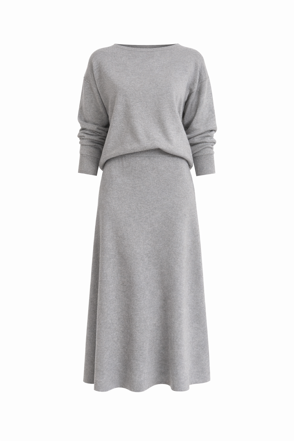 Gray sweater and skirt set on a white background