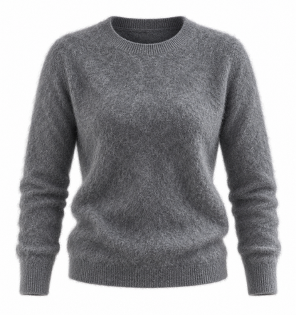 A dark gray long-sleeve crewneck knit sweater, shown on a plain white background.