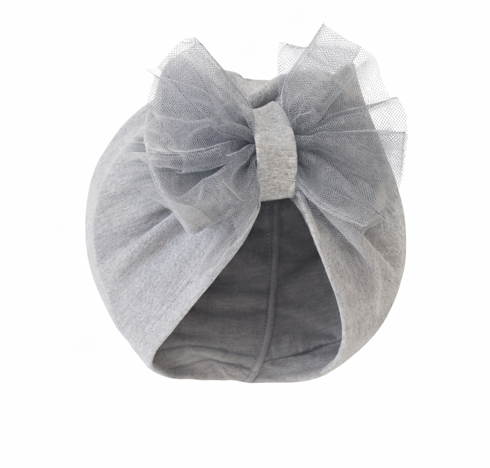 Gray turban with a large bow on a white background