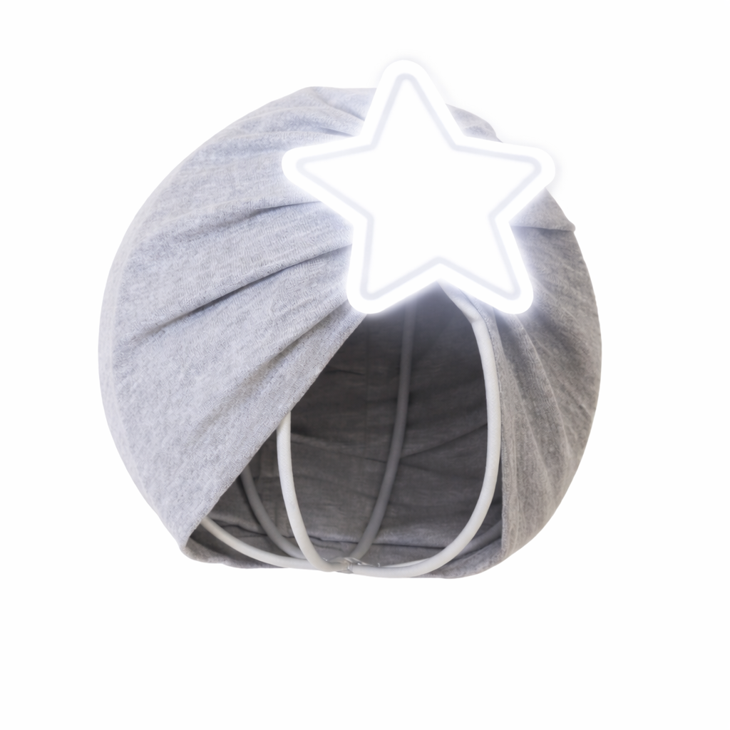 Gray turban with a neon star light on a white background