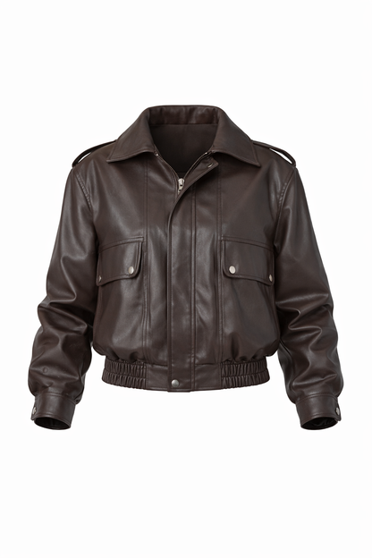 Brown leather jacket on a white background