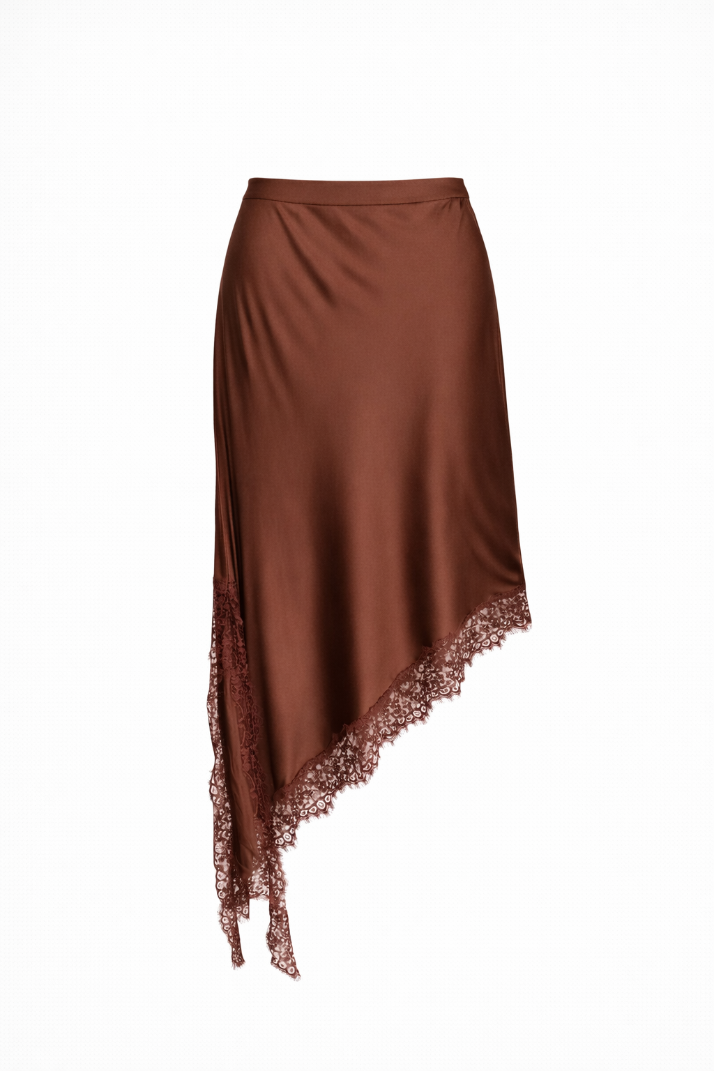 Rudas satino sijonas asimetrinio