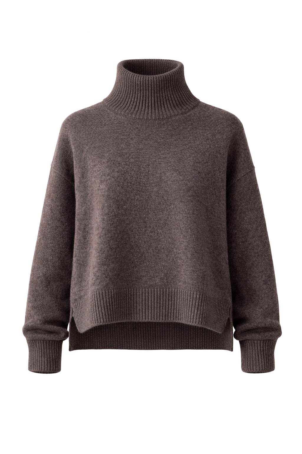 Vilnonis megztinis su skeltukais, rudas