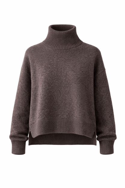 Vilnonis megztinis su skeltukais, rudas