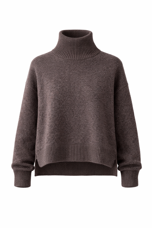 Vilnonis megztinis su skeltukais, rudas